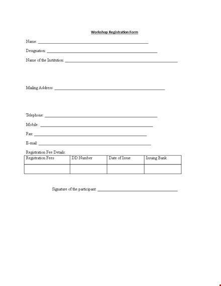workshop registration form template sample template