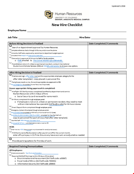 complete new hire checklist to ensure employee training and reviews are successfully completed template