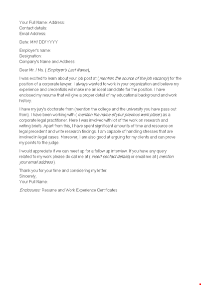 experienced cover letter template template