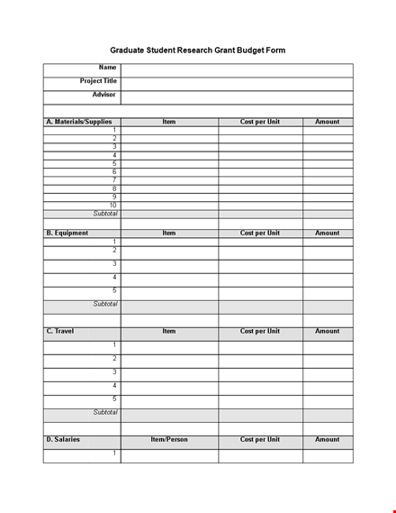 research grant budget template template