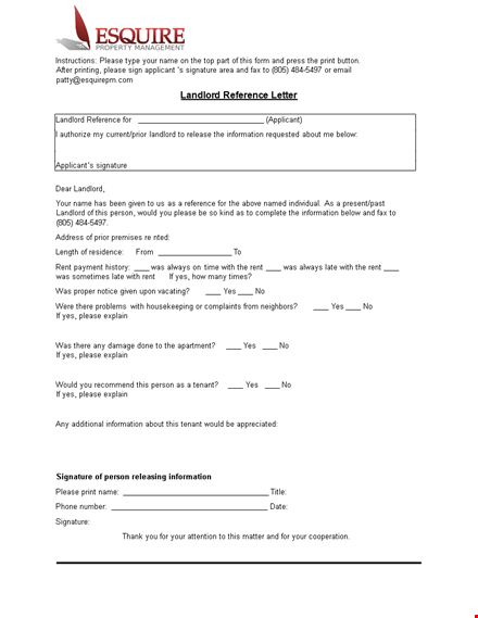 landlord letter of reference sample template