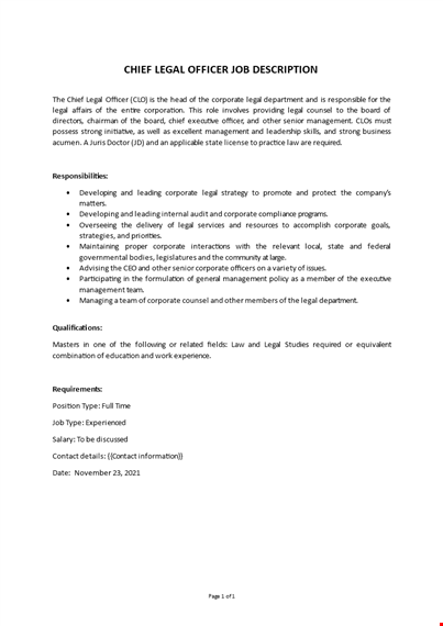 chief legal officer job description template