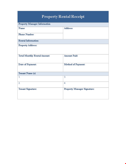 property rental receipt - manager | property rental information template