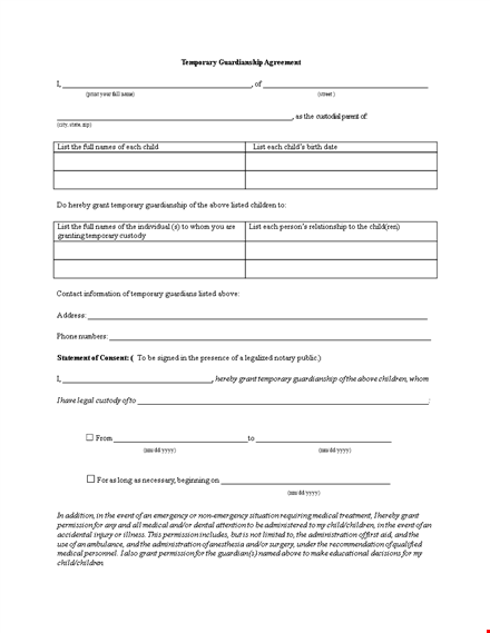 guardianship agreement form template