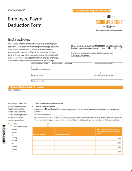 payroll deduction template for employee scholar deductions template