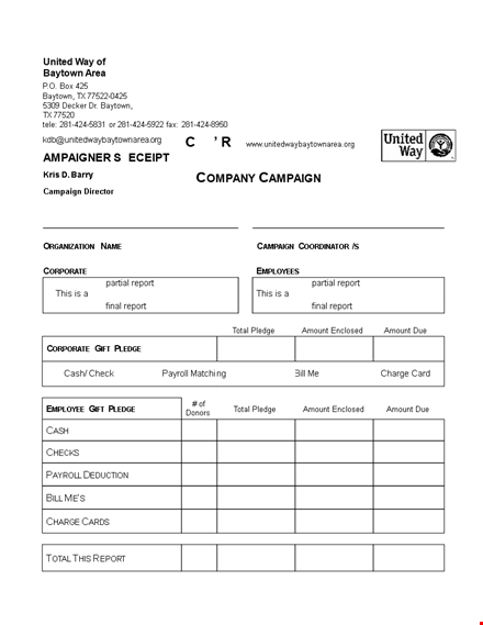 corporate company campaign receipt template