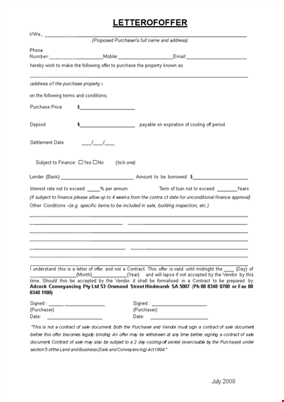 formal property offer letter example template