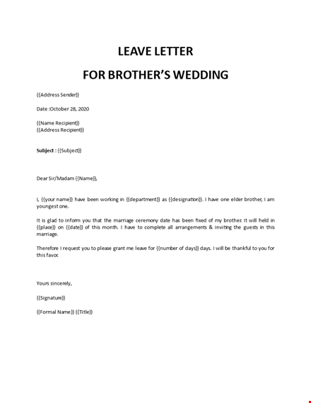 leave letter for brother wedding template