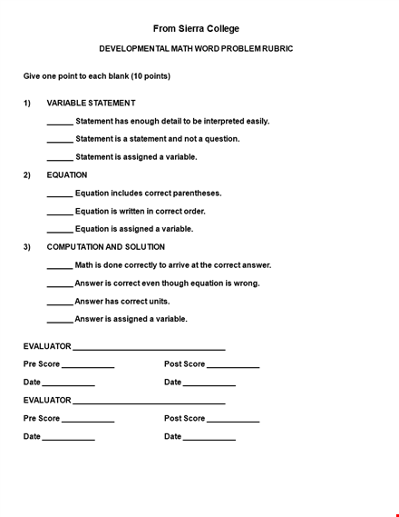 math rubric template template