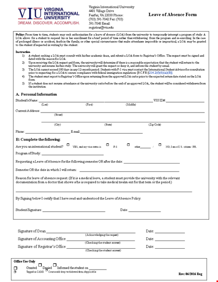 leave of absence template for university students template