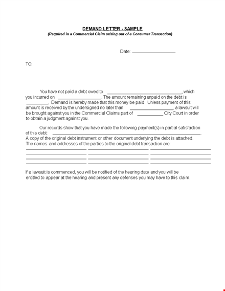 commercial demand letter template - initiate your demand for a transaction template