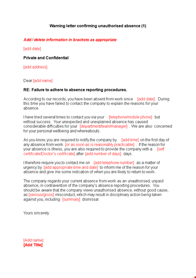 unauthorised-absence-employee-warning-letter-company
