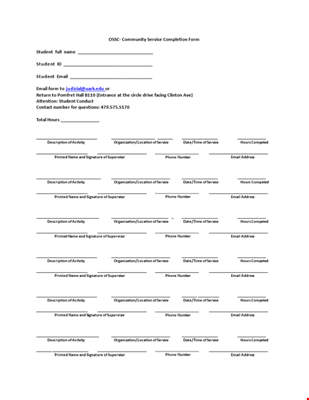 community service completion form template template