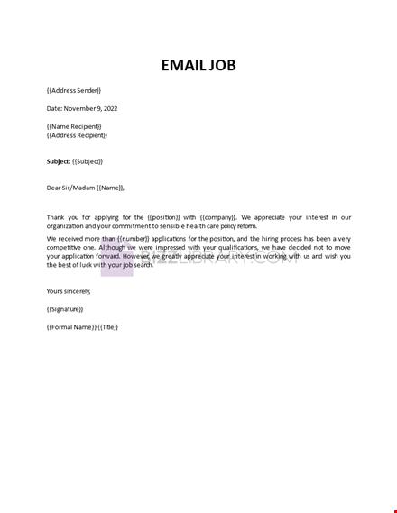 job applicant rejection by email template
