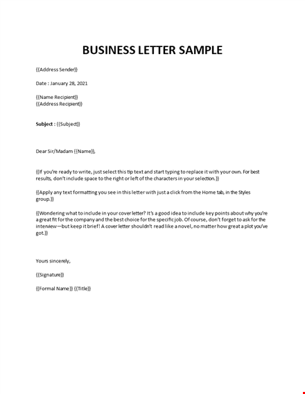 business letter sample template