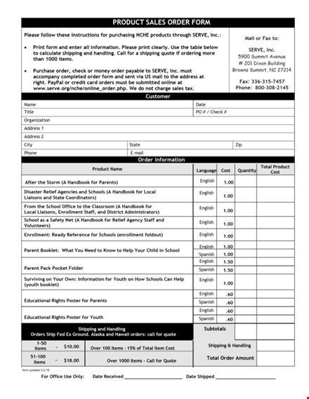 product sales order form template template