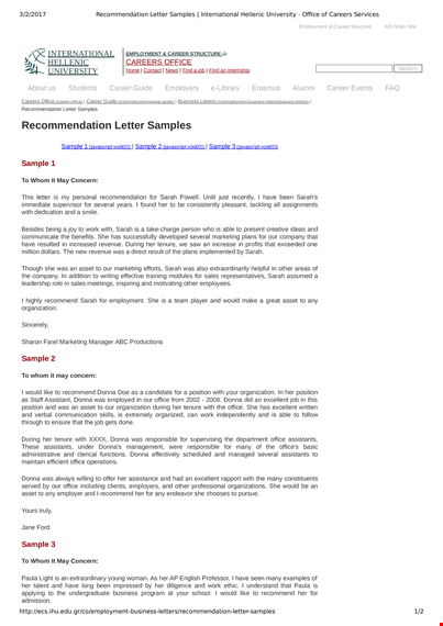 format of recommendation letter for job template