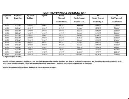 monthly payroll schedule template for payroll and faculty template