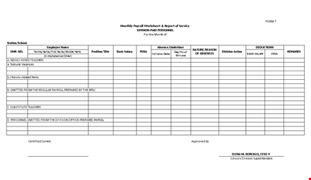 payroll template - personnel, basic division template