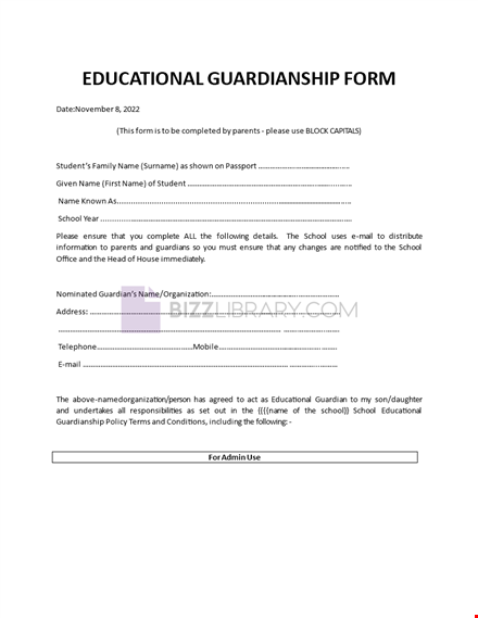 educational guardianship form template