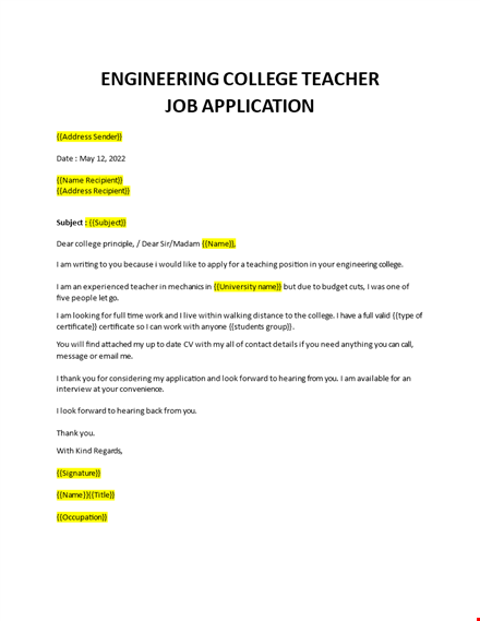 cover letter for teaching position template template