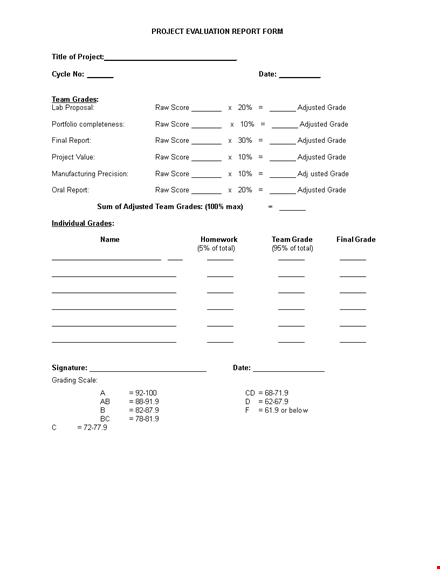 project evaluation in word template