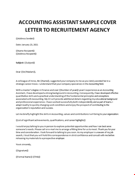 accounting assistant cover letter template