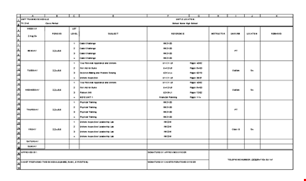 weekly training schedule template excel template