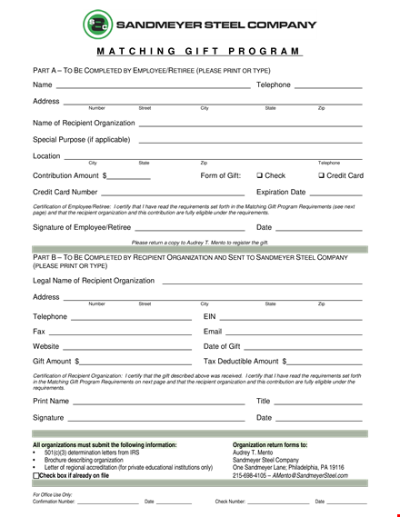 matching gift acknowledgement letter: a powerful support program for your organization template