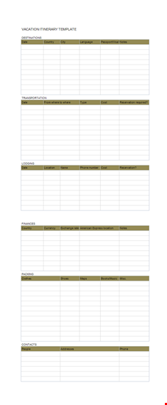 vacation itinerary template in excel template