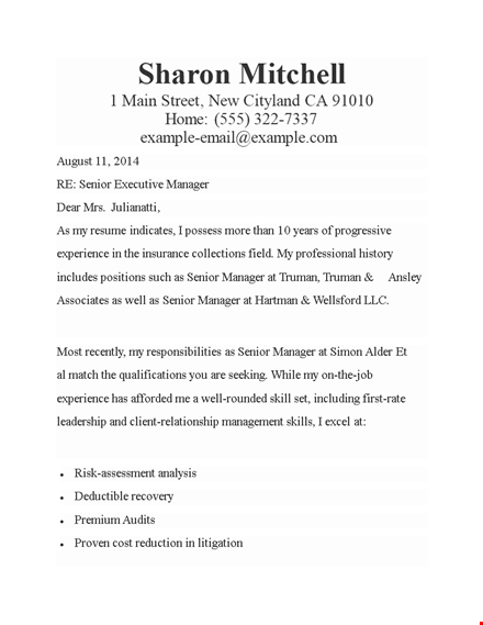 sharon - senior executive | manager with extensive experience & examples template