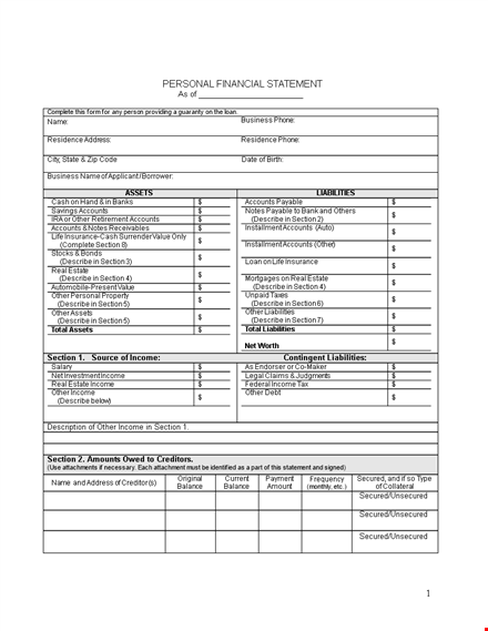download personal financial statement template - manage your finances & assets efficiently template
