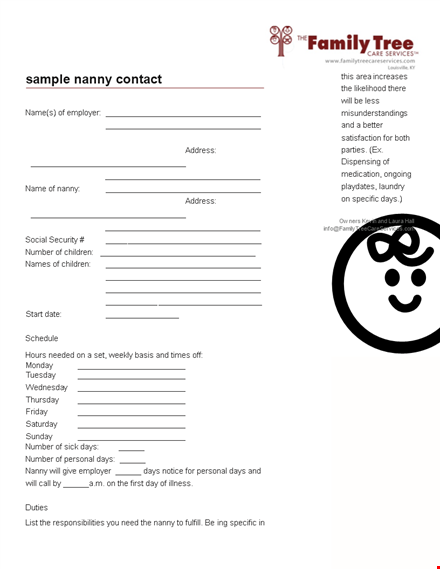 family tree nanny contract template | employer-nanny agreement template