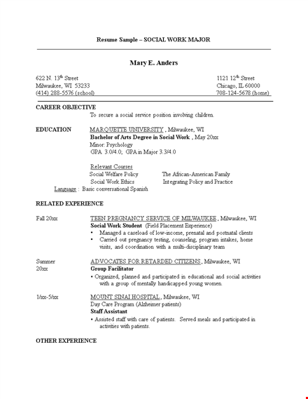 school social work resume template