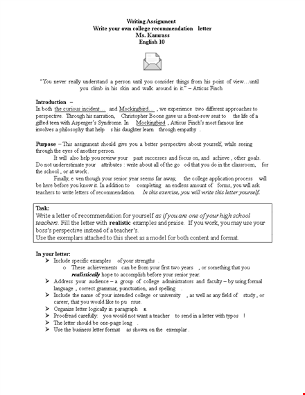 teacher's recommendation letter template for college application template