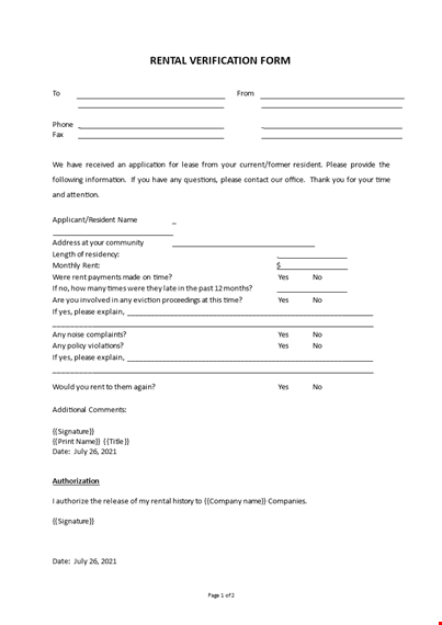 rental verification form template