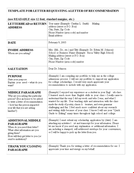 letter of recommendation examples template