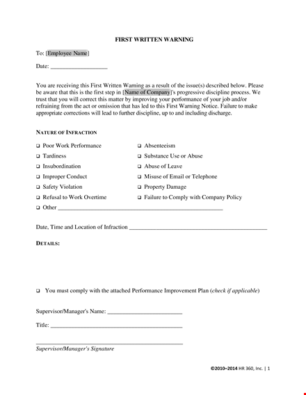 employee first warning template