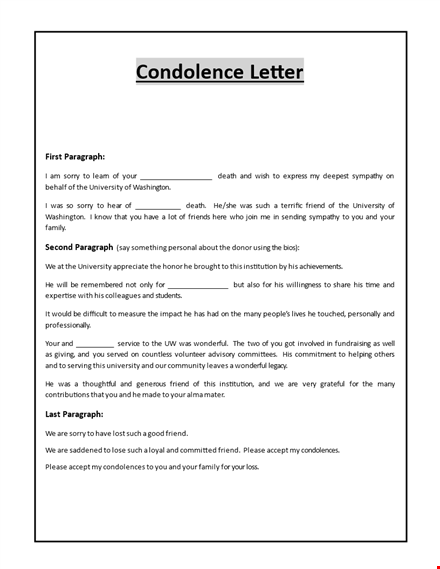 send your deepest sympathies with a heartfelt condolence letter template