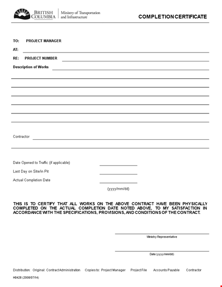certificate of completion template form template
