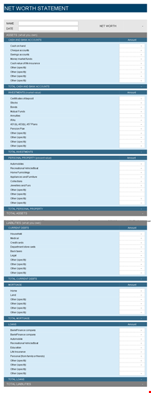 free personal financial statement template - easily track your total assets and liabilities. template