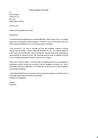 software engineer cover letter template template