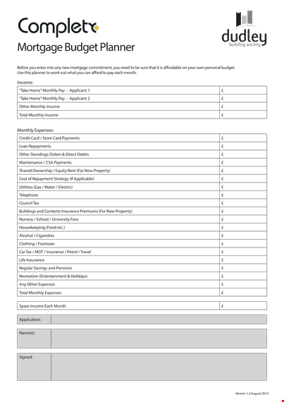 mortgage budget planner | monthly expenses & income printable template