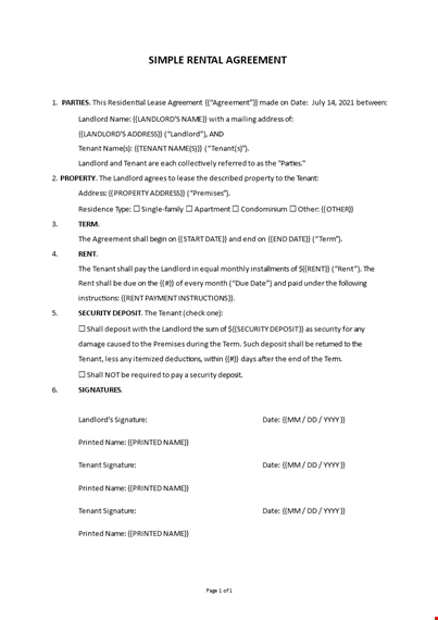 simple rental agreement template