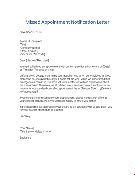 free missed appointment letter template template