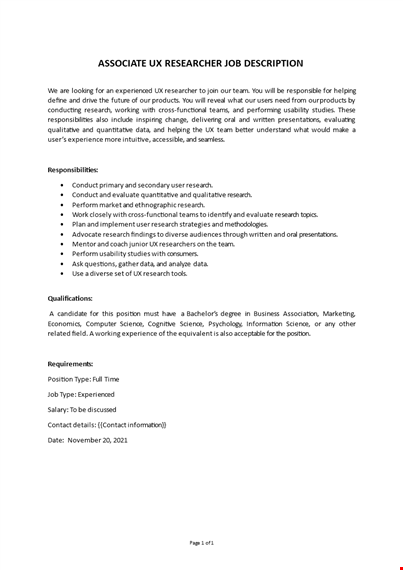 ux researcher job description template