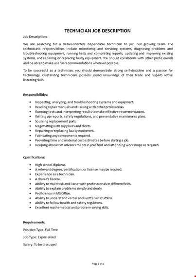 technician job description template