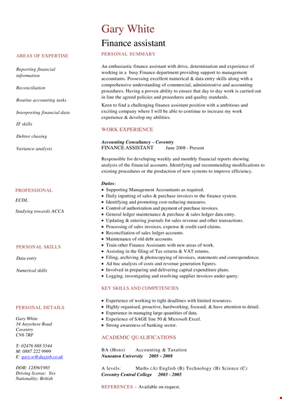 experienced sales assistant with finance skills | resume template