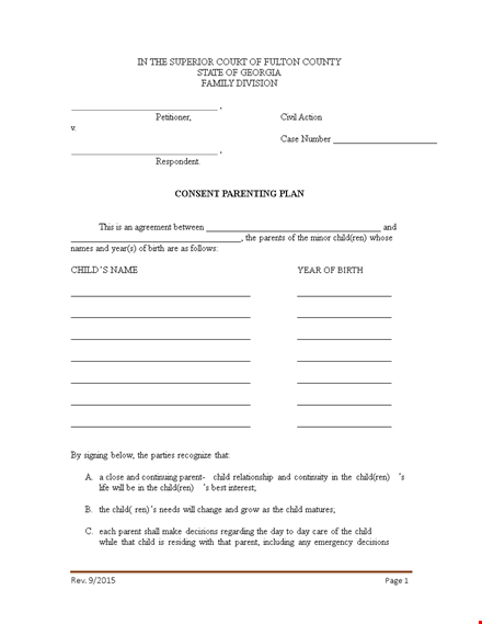 create a comprehensive parenting plan template for your child template