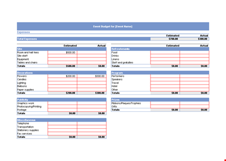event budget excel template template